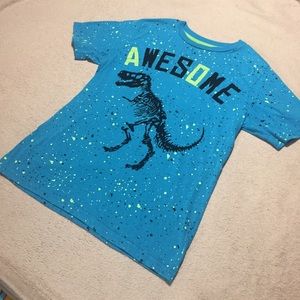 Boys Blue Paint Spackle T-Rex Awesome Tee 10/12